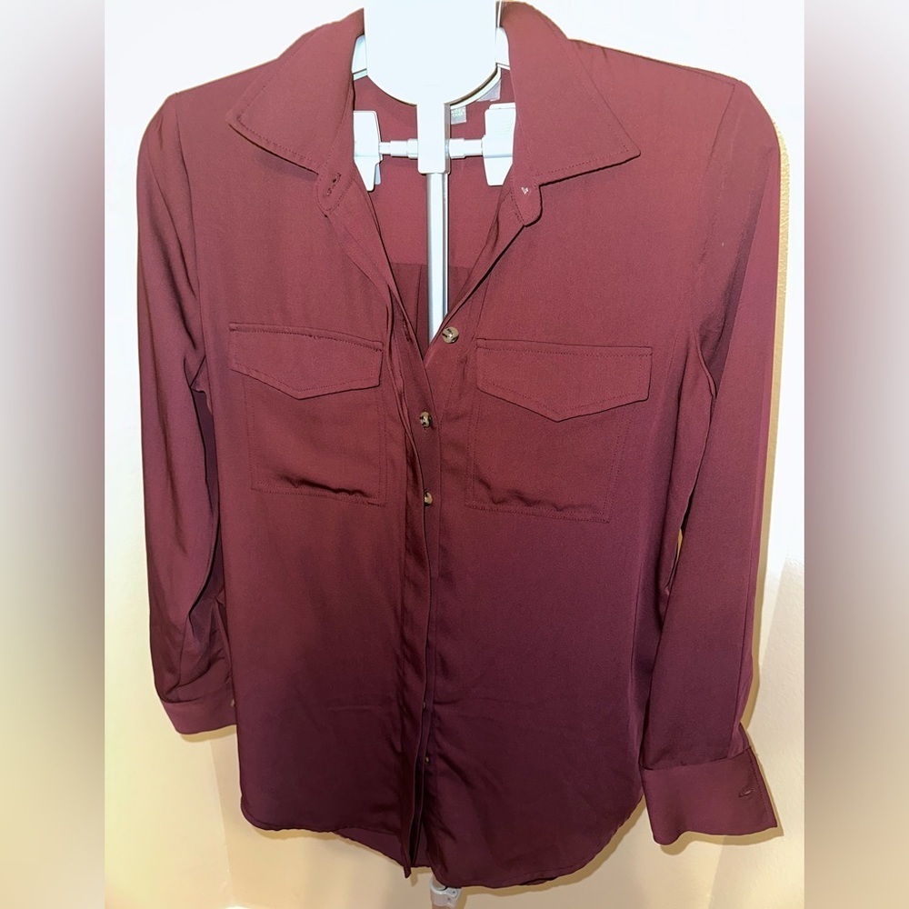 Marled Reunited Clothing Womens Birgundy Long Sleeve Shirt Blouse